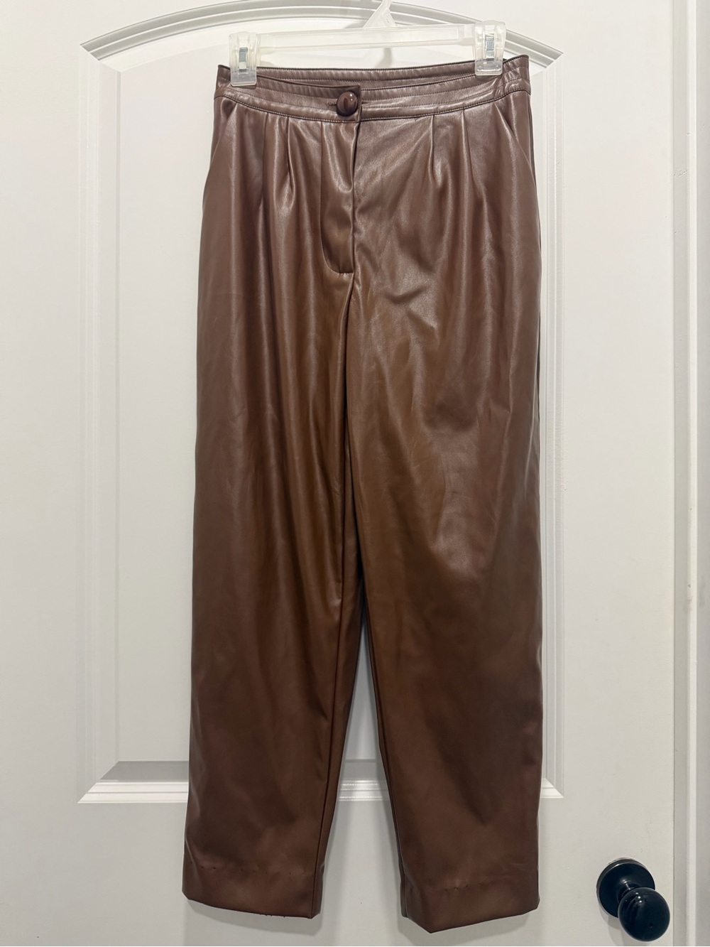 Princess Polly Chocolate Brown Faux Leather Barrel Leg Pants